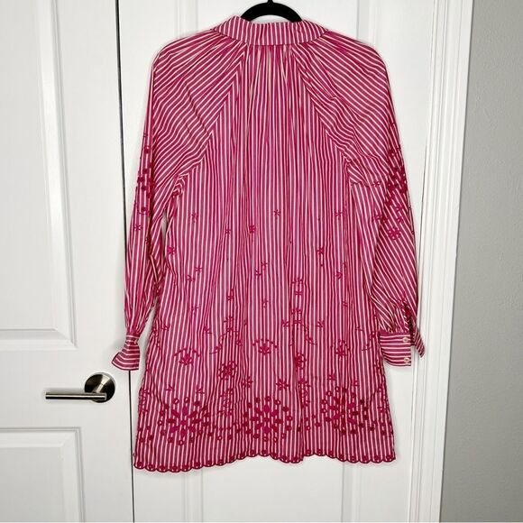 Scotch & Soda Embroidered Shirt Dress Striped Pink White  Anthropologie Size S - Picture 6 of 11